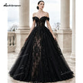 Gothic Victorian Off Shoulder Wedding Dress Black Lace Tulle Bridal Gowns Sweetheart Ball Gown Wedding Gowns Customized