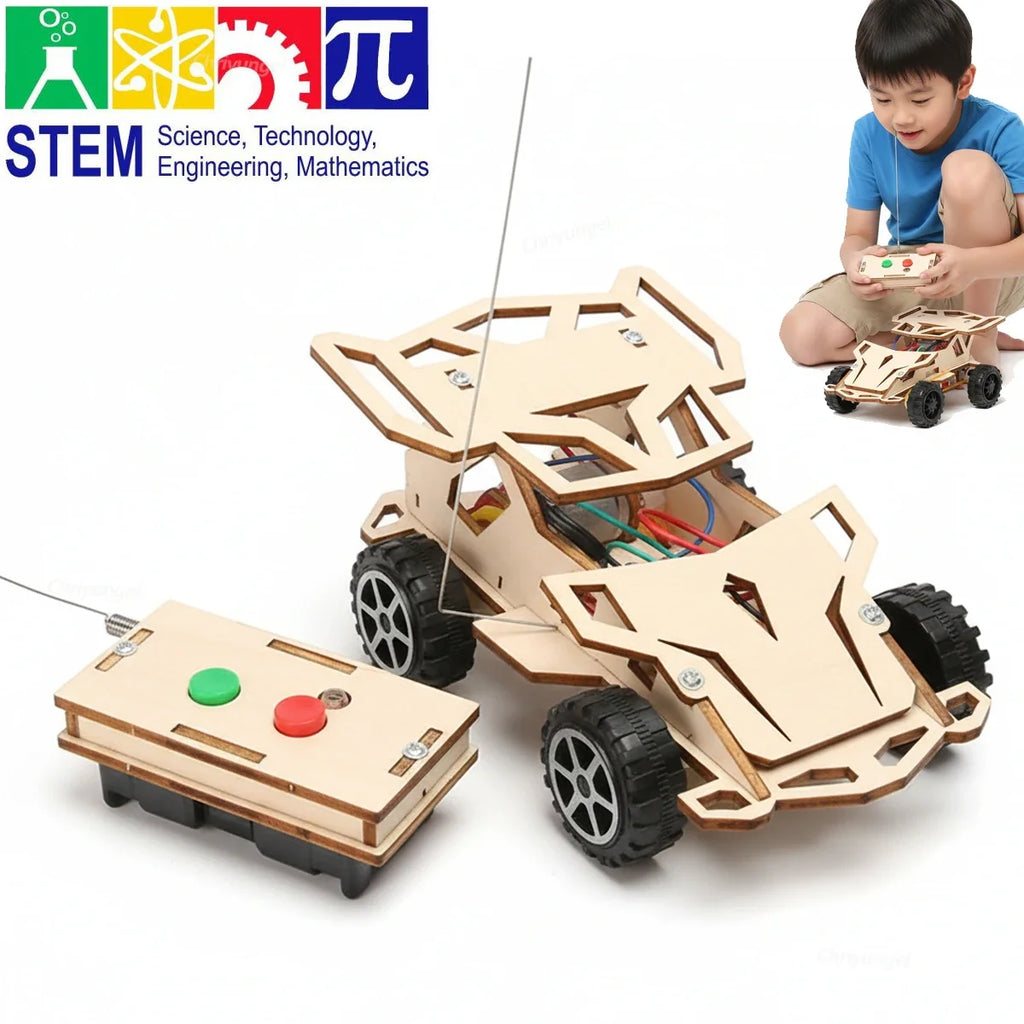 DIY Wooden Remote Control Car Kit STEM Building Toy Educational Science Project Wireless Racing Car for Kids Teens Gifts