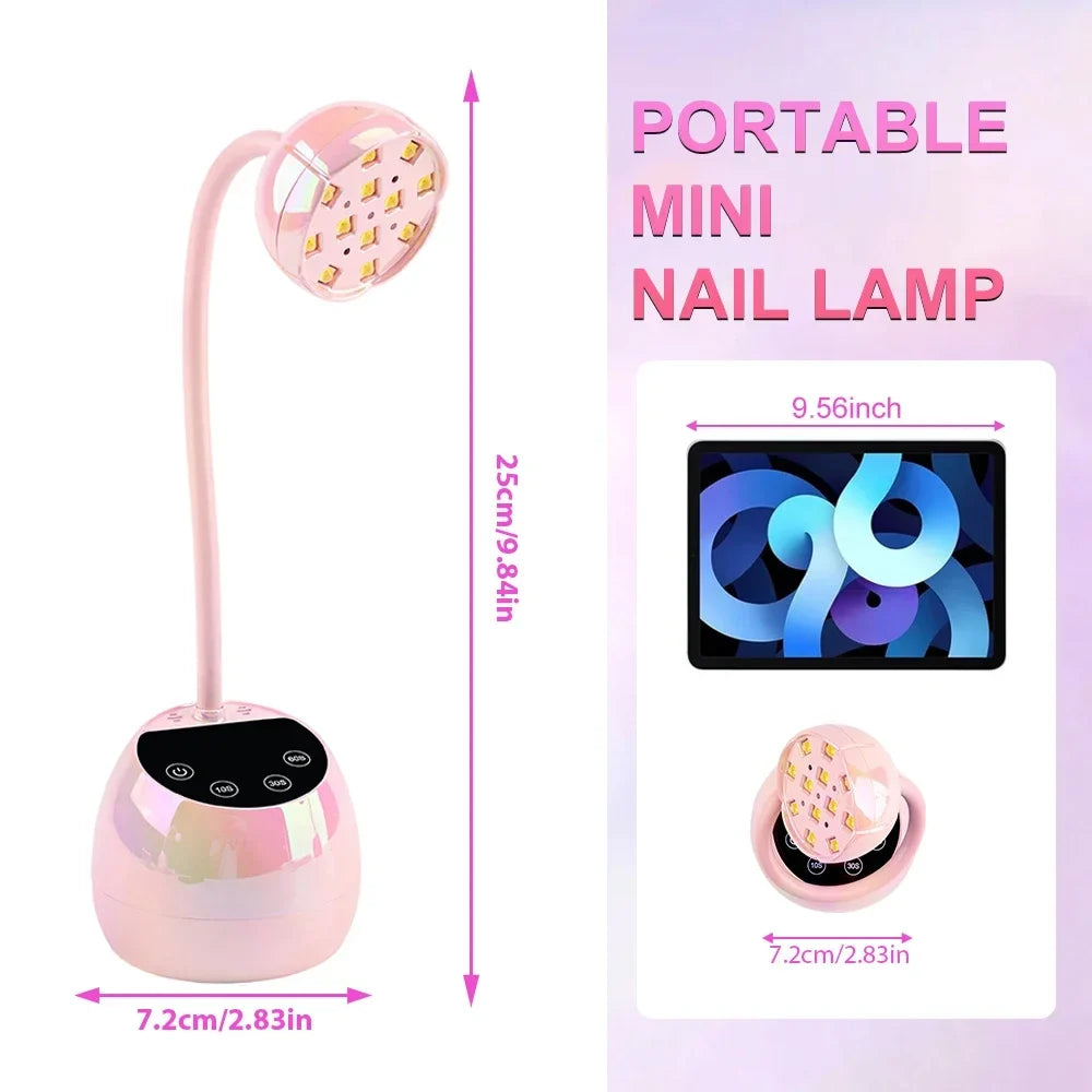 UV LED Nail Lamp, Cordless Gel X Nail Lamp Flash Cure, Auto Sensor Gooseneck Portable USB Gel Nail Dryer U V Light with 4 Timers