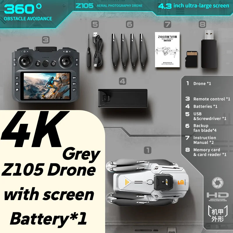 Lenovo Z105 8K Dual Camera Drone Brushless Motor Optical Flow Positioning with 4.3'' Screen Remote Control 15min LongFlight Time
