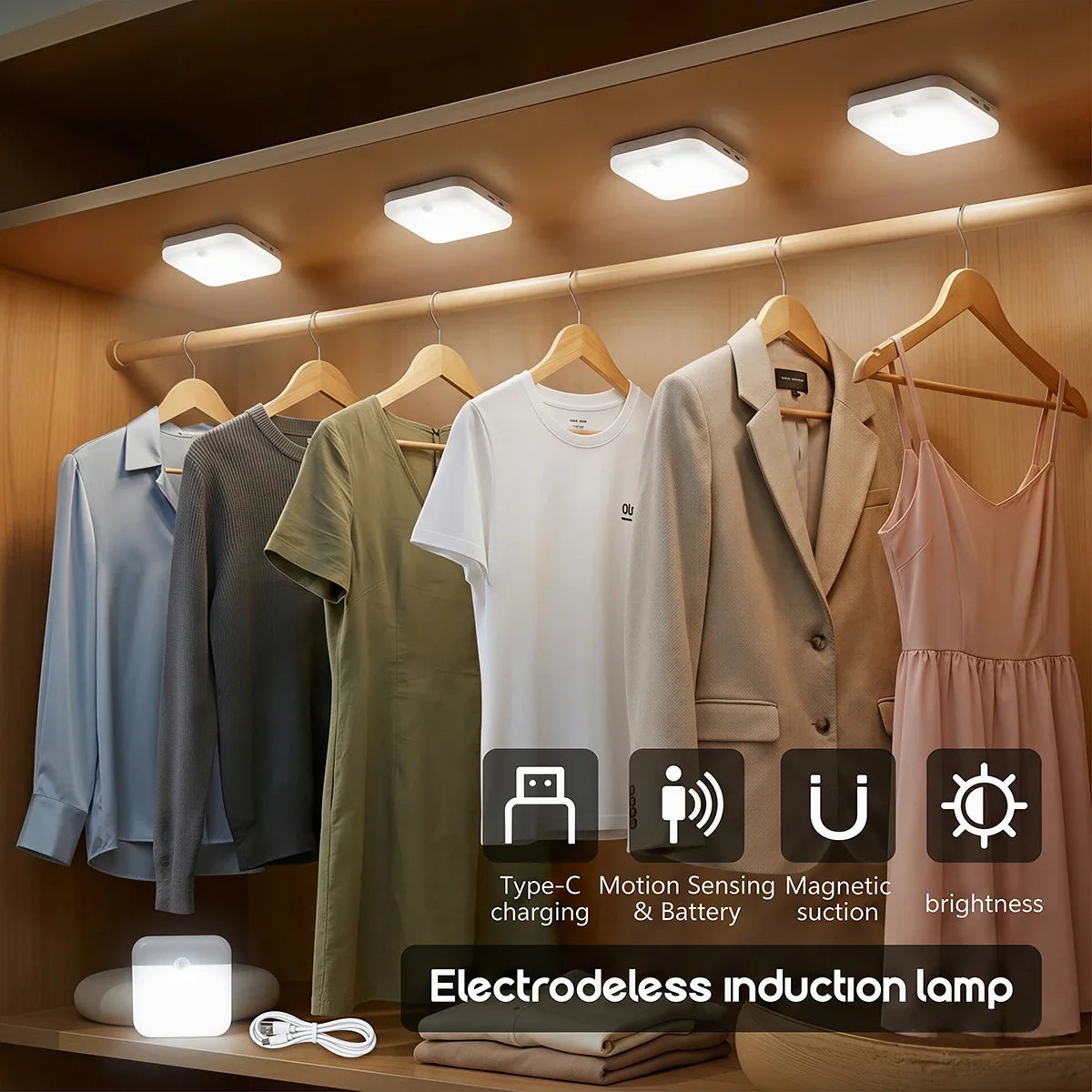 USB Charging Cupboard Lamp Dimmable White/Warm Light Motion Sensor LED Night Light for Bedroom Kitchen Stair Wardrobe Lighting