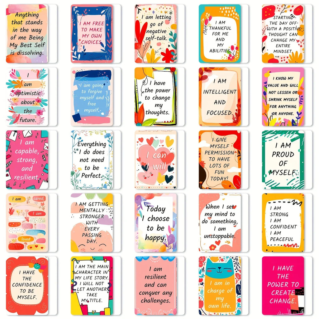 50 Motivational and Positive Affirmation Cards with Colorful Designs and Inspirational Quotes