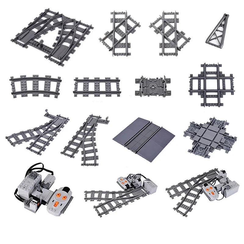 City Trains Flexible Tracks Forked Straight Curved Soft Rails Track Switch Building Block Bricks Kids DIY High-tech Creative Toy