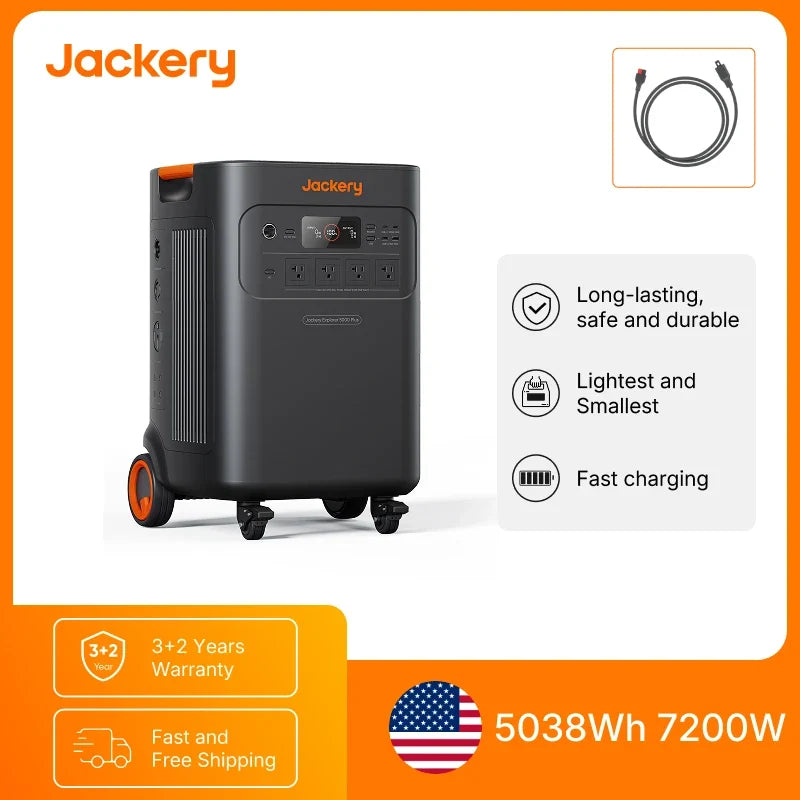 Jackery Explorer 5000 Plus with Anderson Cable Set, LiFePO4 Power Station, Solar Generator for Home RV