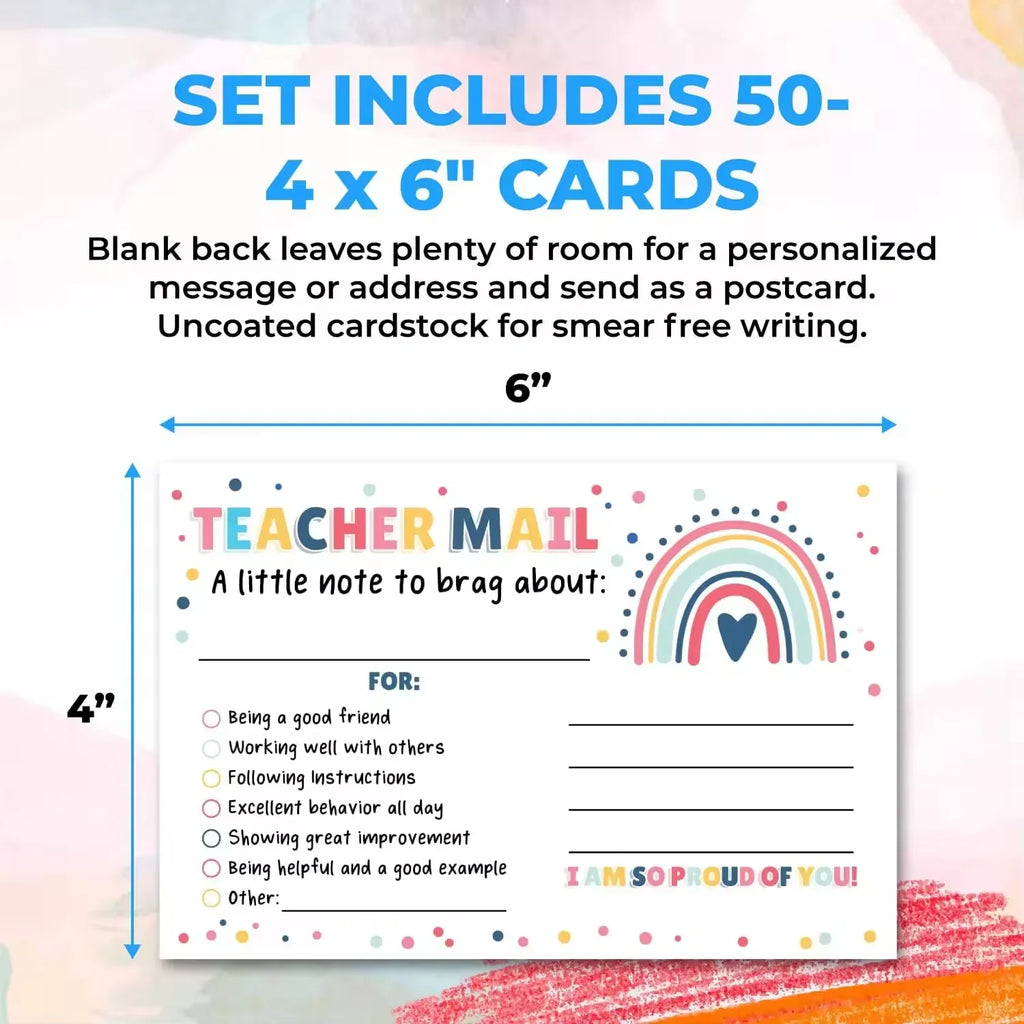4*6inch 50pcs  Classroom Good Behavior Incentive Motivational Cards Boho Rainbow Happy Mail Teacher Notes to Parents