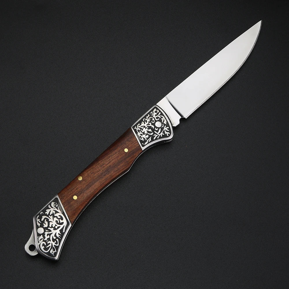Exquisite wooden handle folding knife, high hardness household peeling knife, folding knife, outdoor portable steel knife