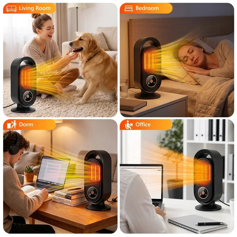 Electric Ceramic Space Heater 1000W, PTC Fast 3s Heat, Touch Screen 3 Heat 4 Timer Settings, Tip-Over Protection, under 36dB