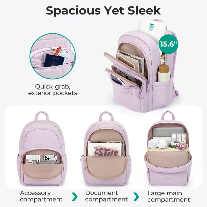 BAGSMART School Backpacks for Girl Quilted Casual Daypack Water-Resistant Bookbag for 15.6 Inch Laptop Fashion College Backpack