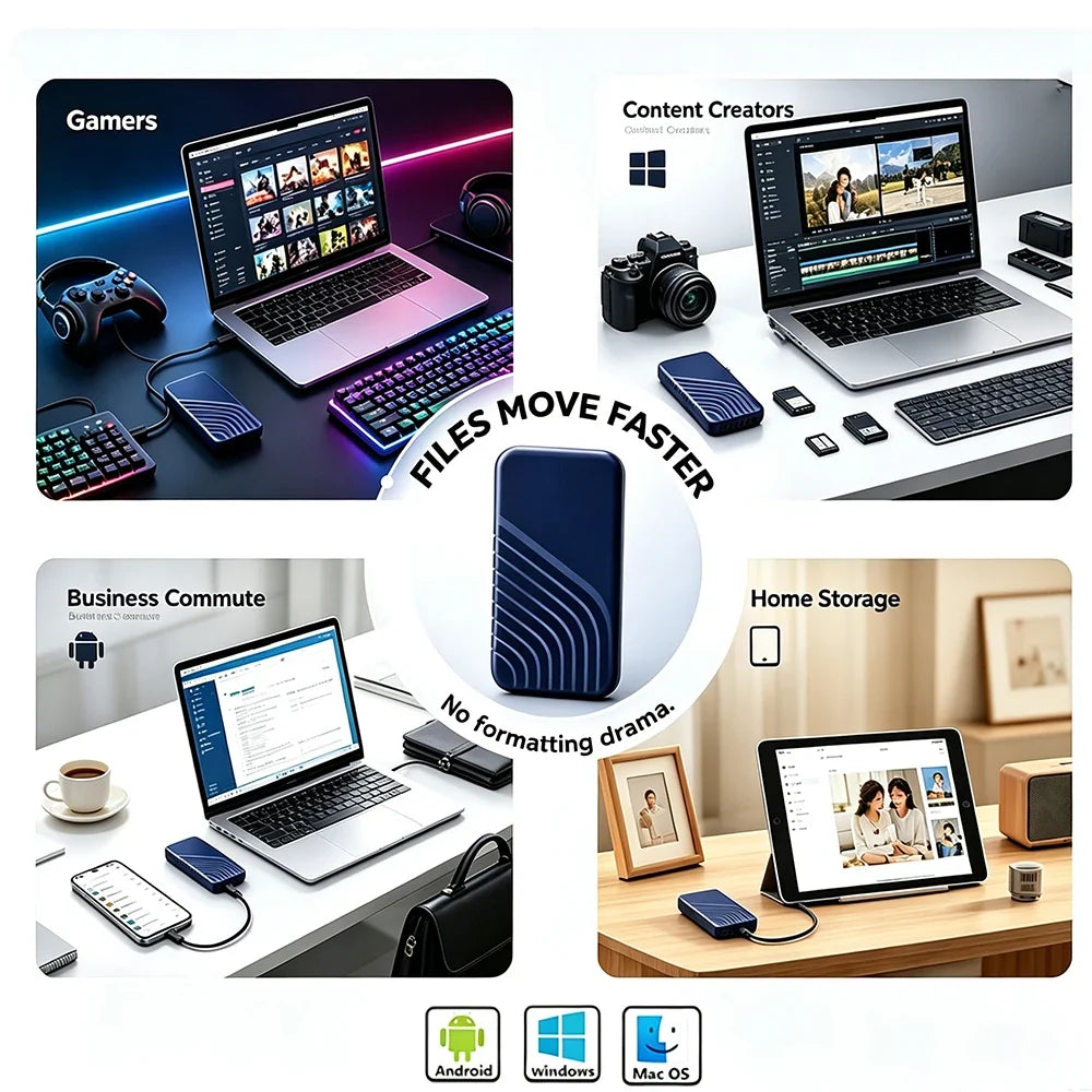 Portable External SSD 2TB 4TB High Speed USB 3.1 Mobile Solid State Drive Cross‑Device Data Storage For Notebook PC Mac