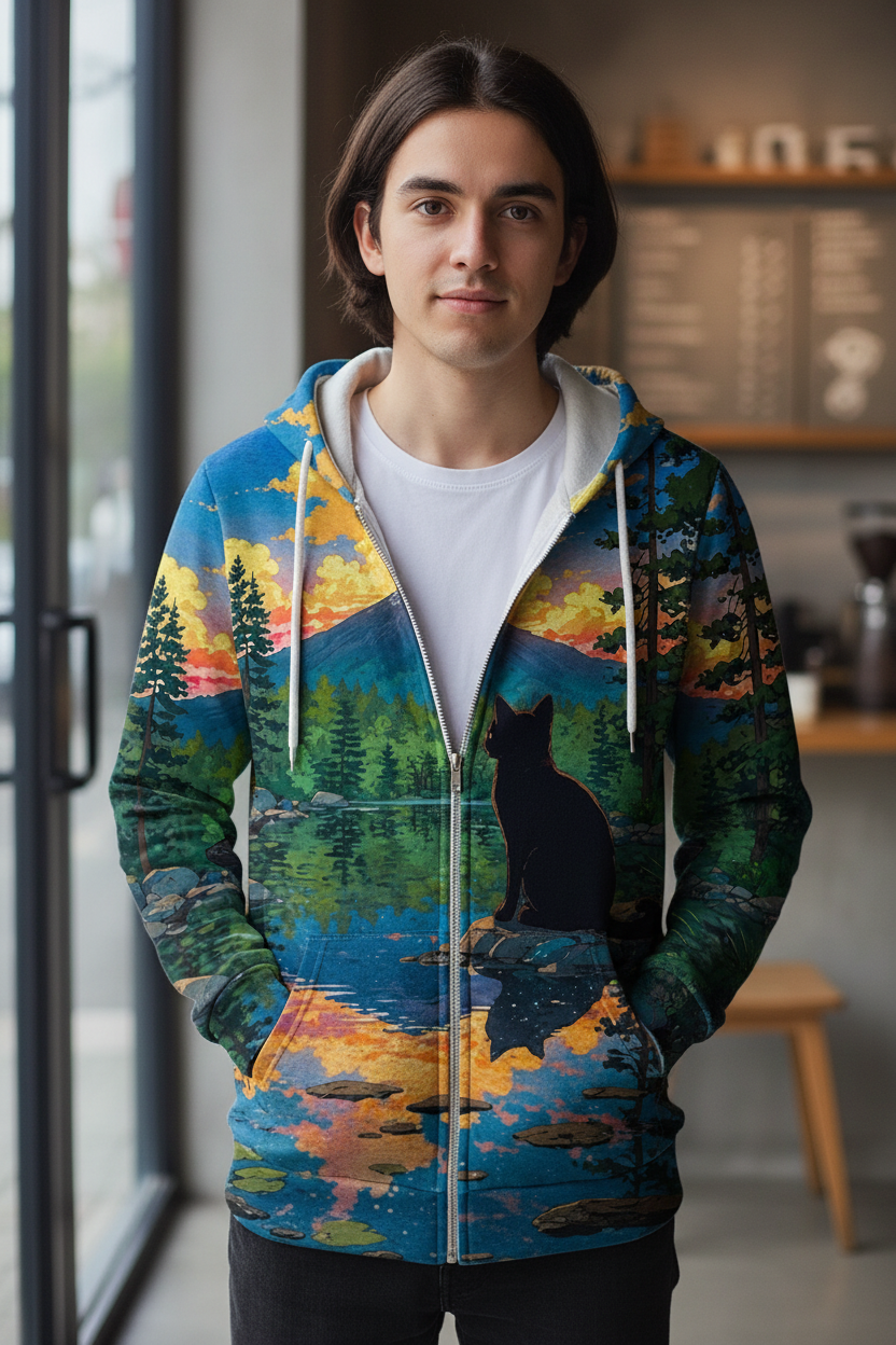 Cartoon Graffiti Cat 3d Print Zipper Hoodies Sweatshirts