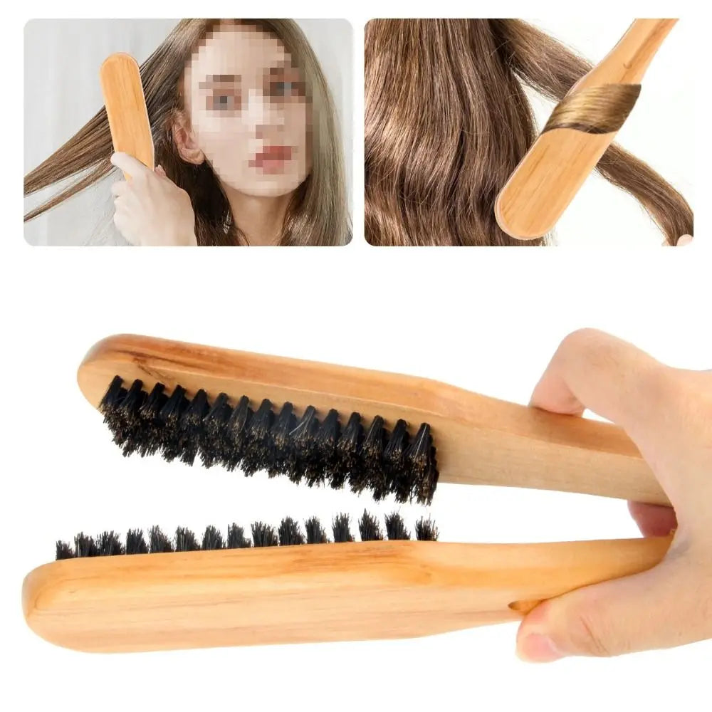Professional Hair Straightener Comb Wooden Double Brushes V-shaped Clamp Comb Hair Straightener Tool Anti Static