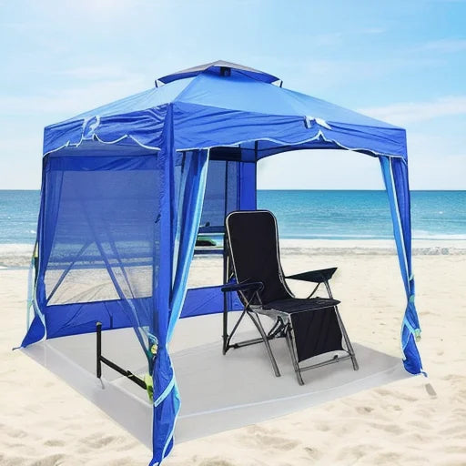 Single Seat Outdoor Folding Beach Chair with Umbrella and Coolbag for Beach or Pool Use