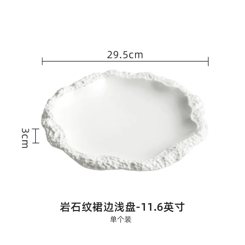 Rock Pattern Skirt Plate Dish Dish Household Ceramic Flat Shallow Plate Hotel Display Plate