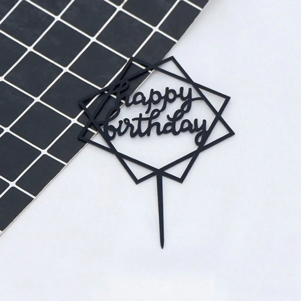 10pcs Multiple Styles Happy Birthday Cake Topper Black Gold Cake Toppers Baby Shower Cake Birthday Party Cake Flag Decorations