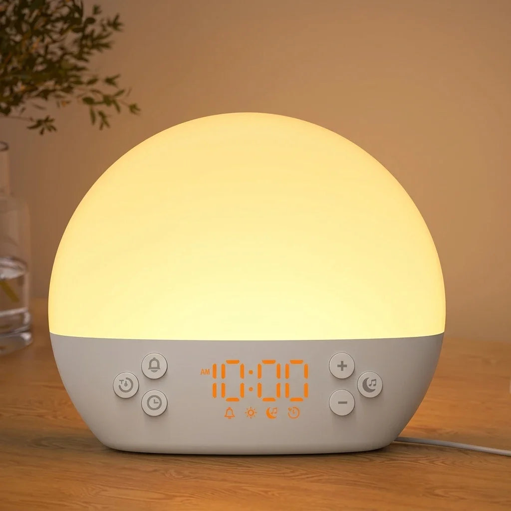Digital Alarm Clock Sunrise Simulation White Noise Sound Machine with 30 Soothing Sound Dimmable Wake Up Light for Home Decor