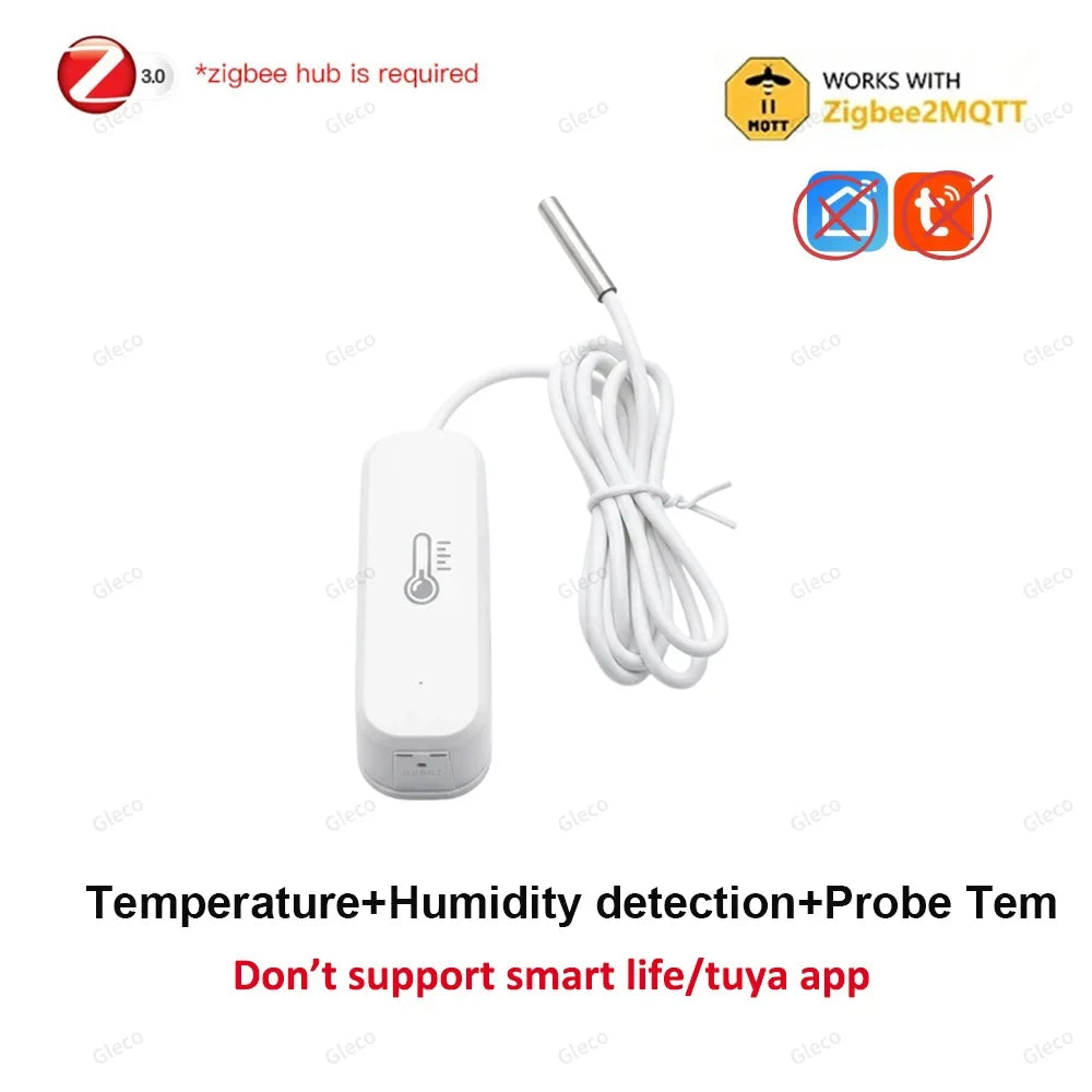 Zigbee 3.0 Smart Temperature Humidity Sensor Option With 1M Waterproof Probe For Zigbee2MQTT Home Assistant Aquarium Incubator