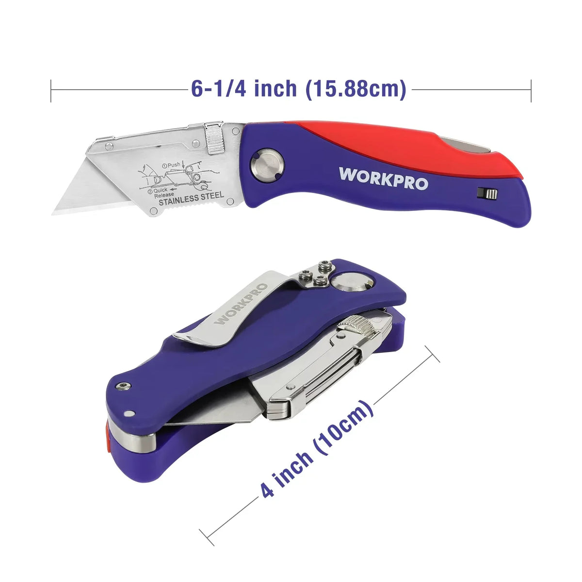 WORKPRO Folding Knife 15 Blades Heavy Duty Stainless Steel Utility Cutter - Electrician Outdoor & General Purpose Hand Tool