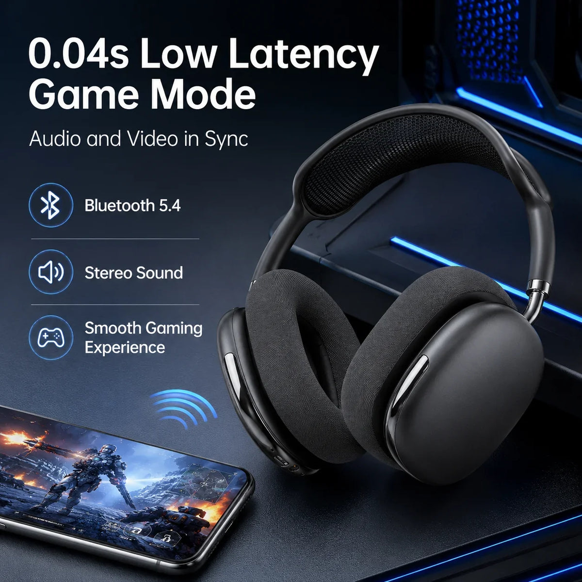 ANC Bluetooth Headphones Wireless Earphones Over Ear 43dB Noise Cancelling HiFi Stereo 50H Playtime Bluetooth 5.4 AUX Cable