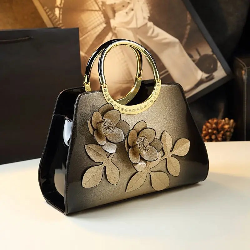 ABQP New Women's Handbag Large Capacity Shiny Fashionable Women's One-shoulder Crossbody Luxury Brand 3D Flower Women's Bag