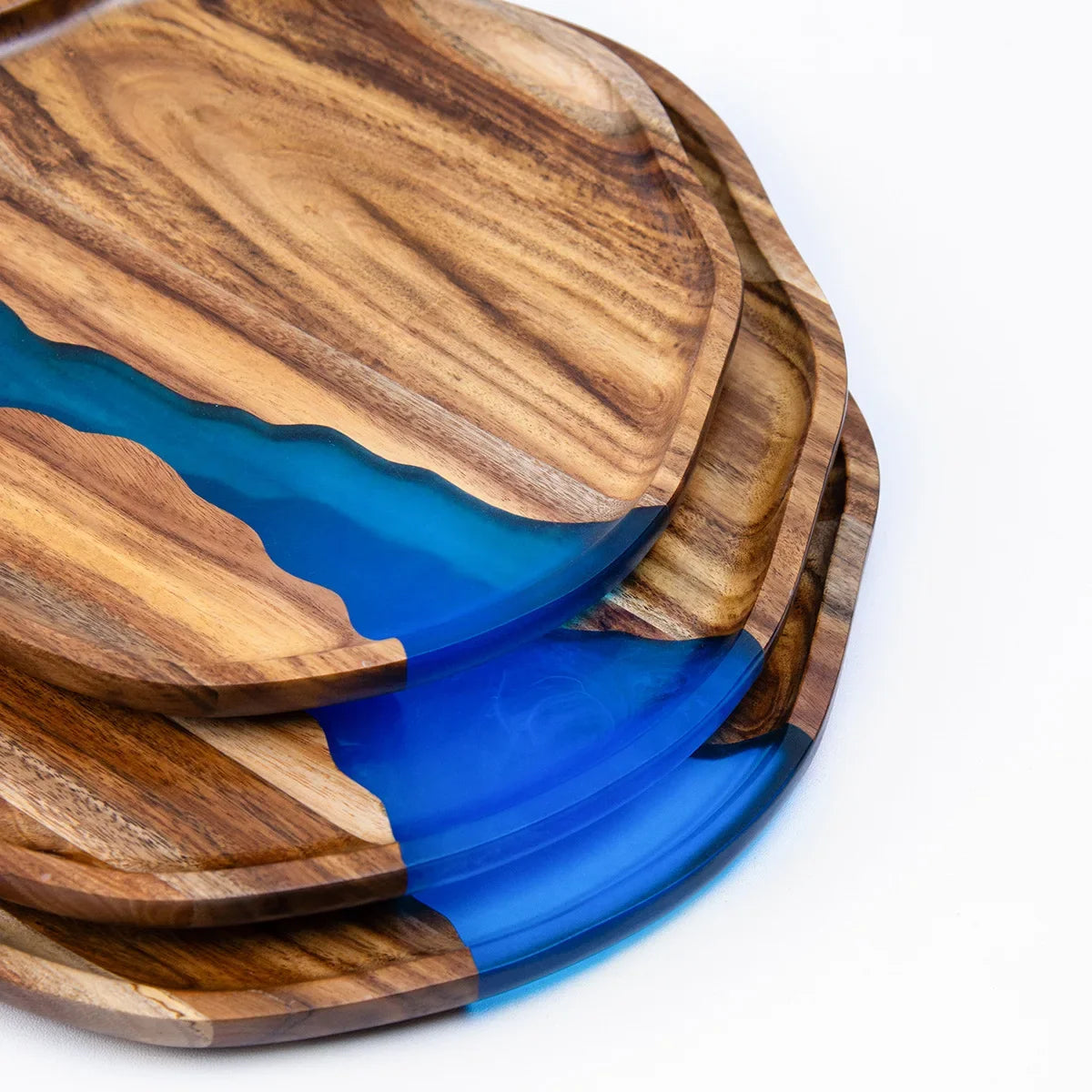 Acacia wood epoxy resin craft tray; tea tray; round plate; resin river; fireplace tray; home light luxury plate; wholesale