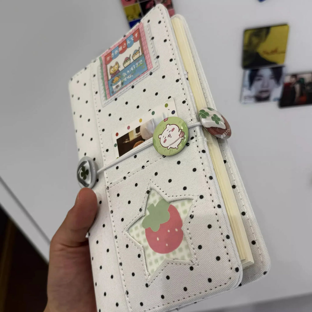 A6 Retro Polka Dot PU Notebook, 45 Sheets Loose Leaf Binder, DIY Refillable Journal Planner Stationery