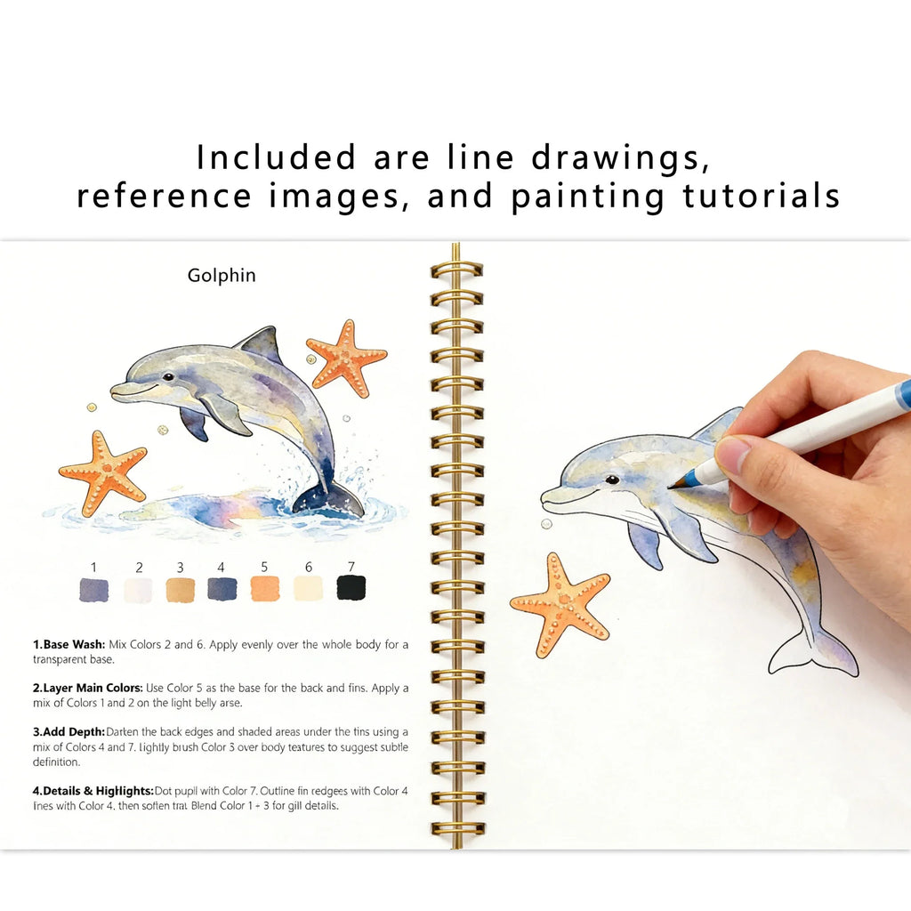Watercolor Painting Notebook Beginner's Painting Enthusiast's Guide Coil Notebook Thickened Paper Ocean Animal Cover Watercolor
