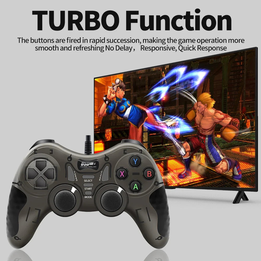 Wired Game Controller With 360° 3D Joystick For PS3/PS2/PS1/Steam/Game Console/TV/Laptop Gamepad With Vibration &Turbo Function