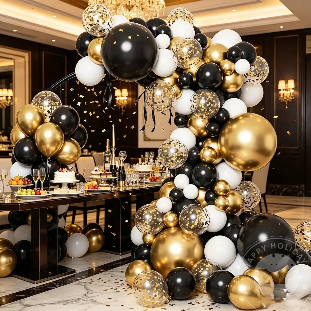 126Pcs Premium Black Gold White Balloon Arch Garland Kit for Adult Birthday Dinner Graduation Wedding Anniversary Party Decor
