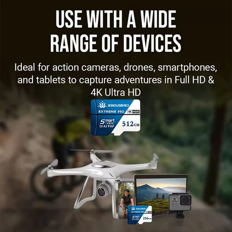 Extreme A1 4K Micro TF Card - High-Speed 190GB/s Memory TF Flash Card for Drones Phones Dash Cams 64GB 128GB 256GB 512GB