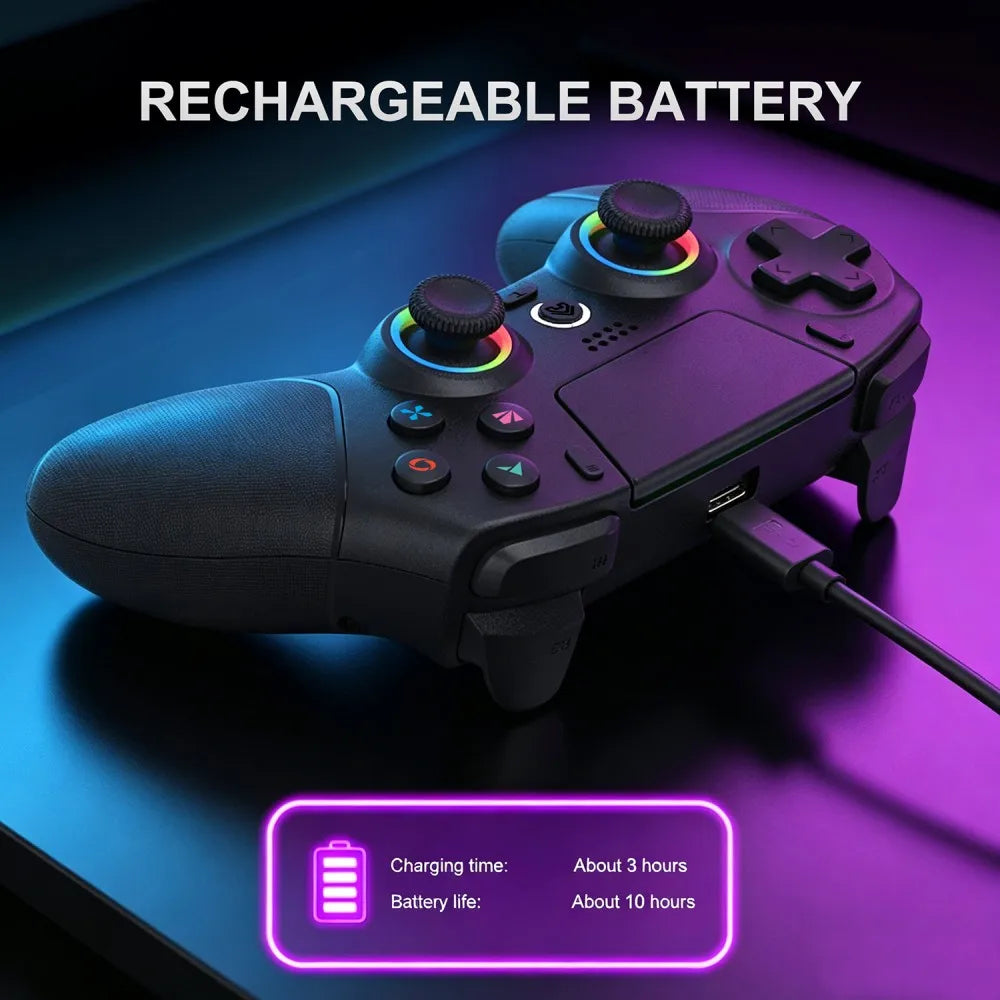 Rechargeable Wireless Gamepad for PS5/PC/Android/iOS with Hall Joystick,Turbo&Macro,RGB Lights,Dual Vibration Game Controller