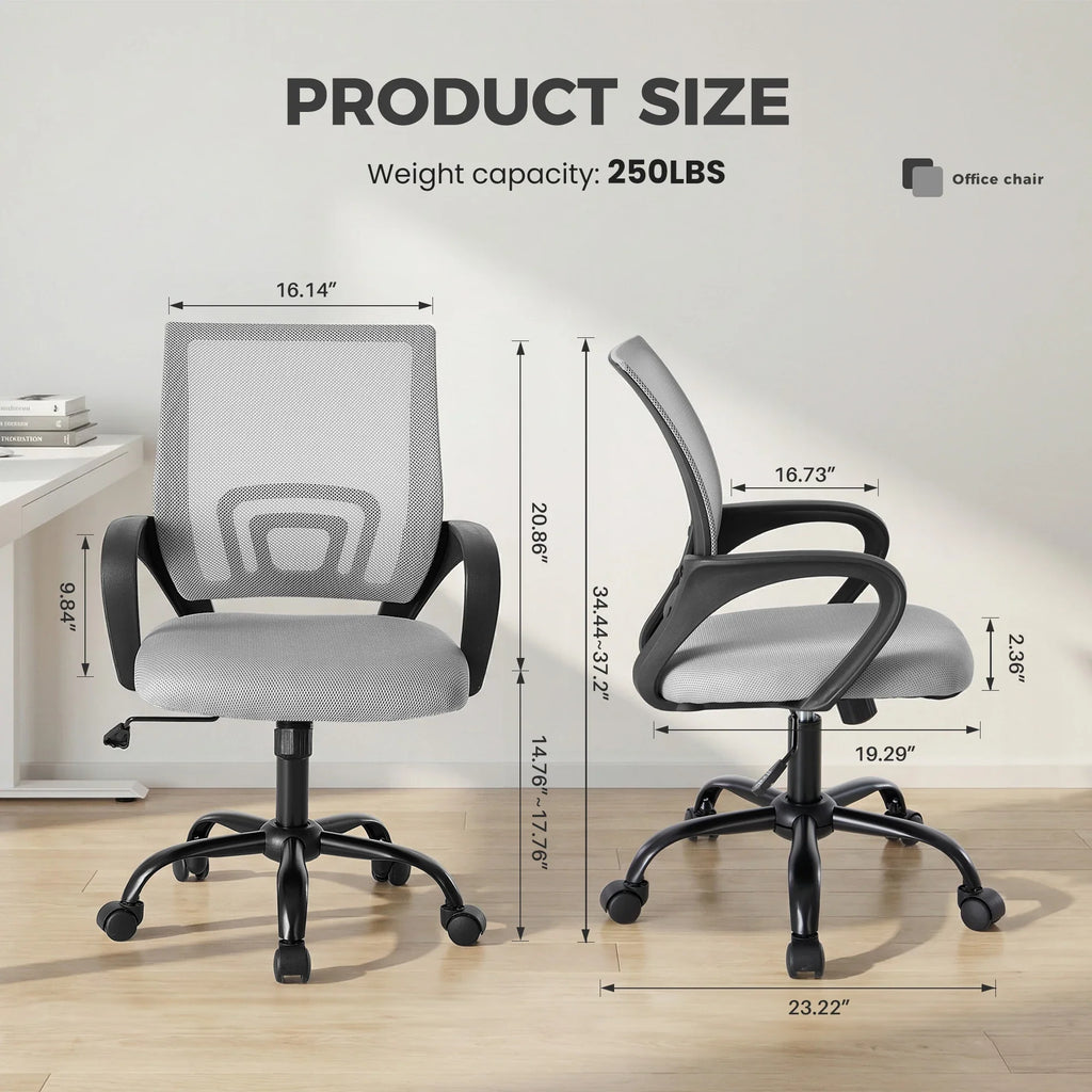 JHK Ergonomic Office Desk Gaming Chair Mid Back with Lumbar Support Rocking Mode Height Adjustable with Fixed Armrest For Office