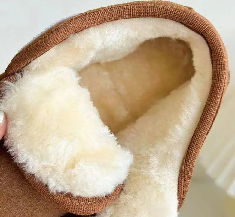 Kids Winter Snow Boots, Warm Plush Faux Suede, Anti-Slip