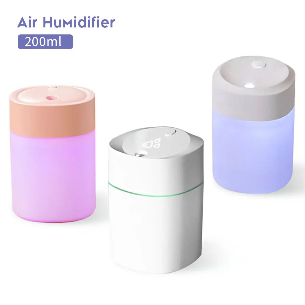 200ml Mini Air Humidifier with Night Light Essential Oil Diffuser USB Mist Maker Car Air Freshener for Bedroom Office
