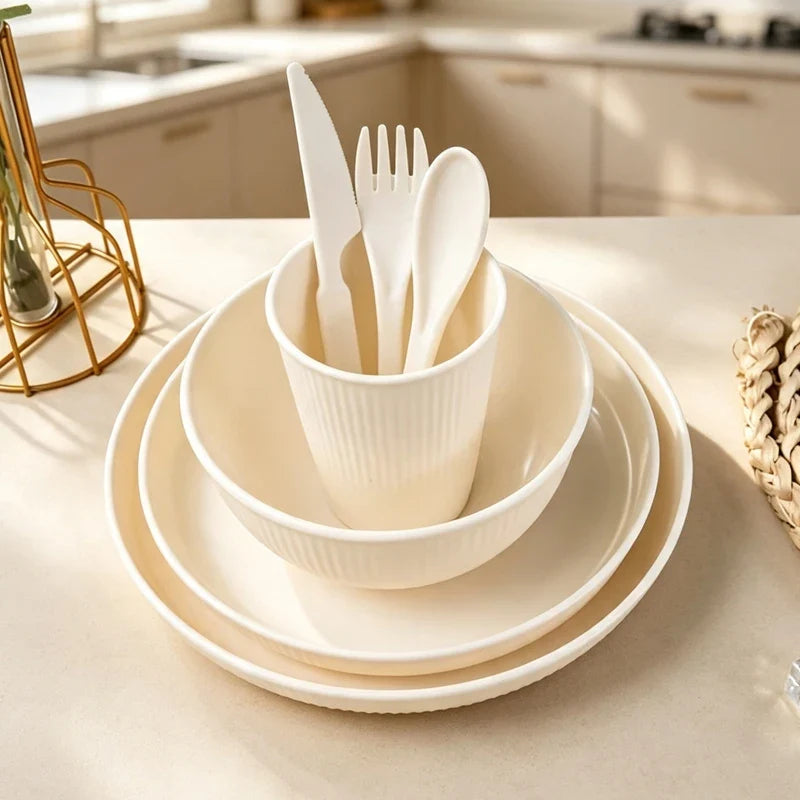 7pcs Tableware Set Is a Non-Fragile and Reusable Plate, Bowl and Cup Camping Family Kitchen Utensils.