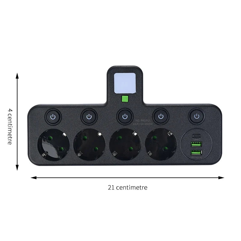 EU plug and socket 4 sockets, multi plug wall power plug and socket without extension cable or USB and Type-C port