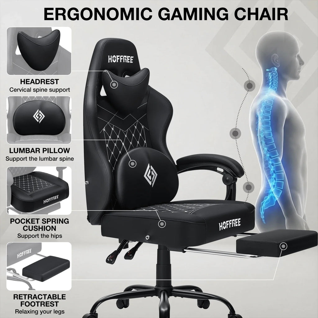 400lbs Gaming Chair with Speakers Massage Computer Gaming Chairs for Adults Reclining bluetooth Gamer Chair with Footrest