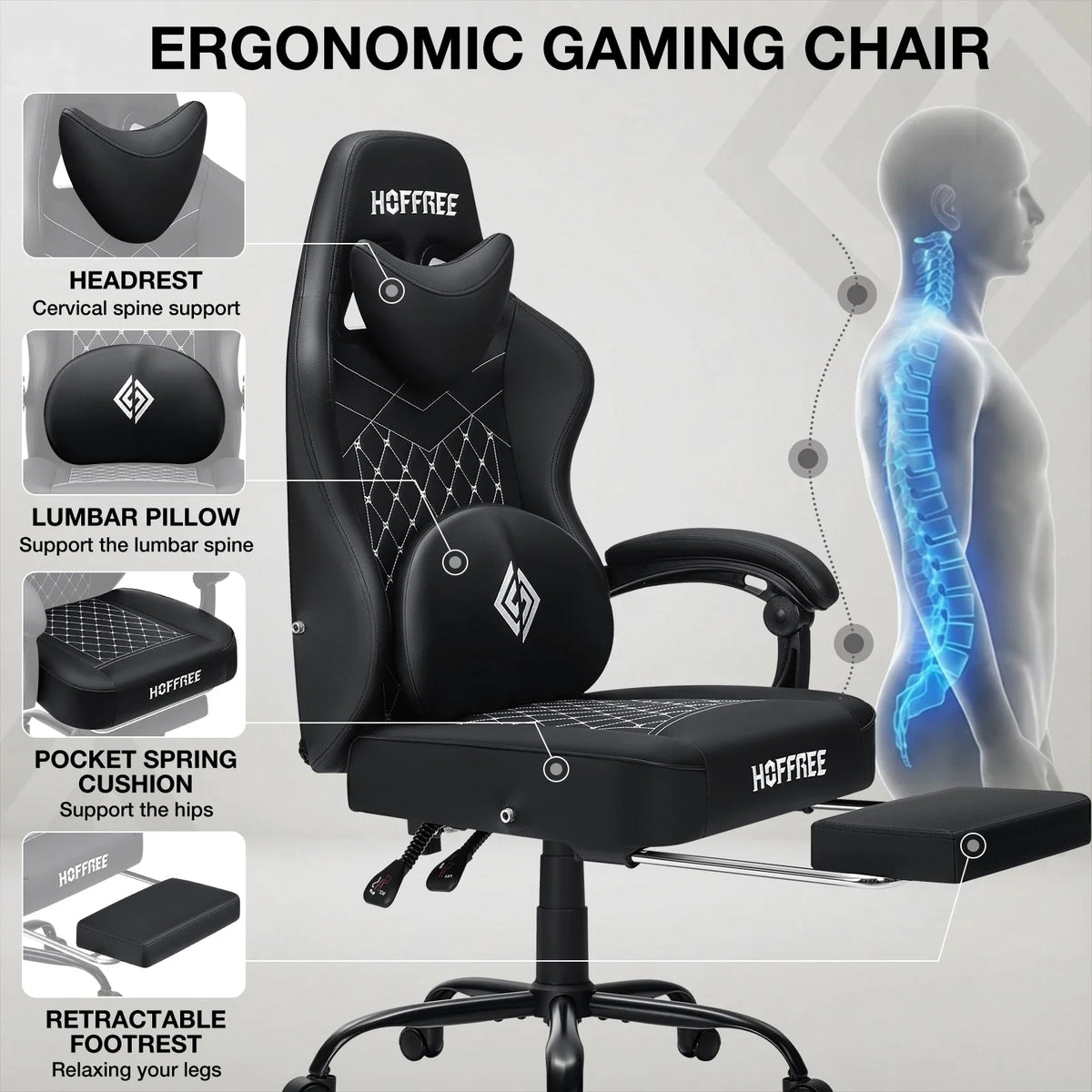 400lbs Gaming Chair with Speakers Massage Computer Gaming Chairs for Adults Reclining bluetooth Gamer Chair with Footrest