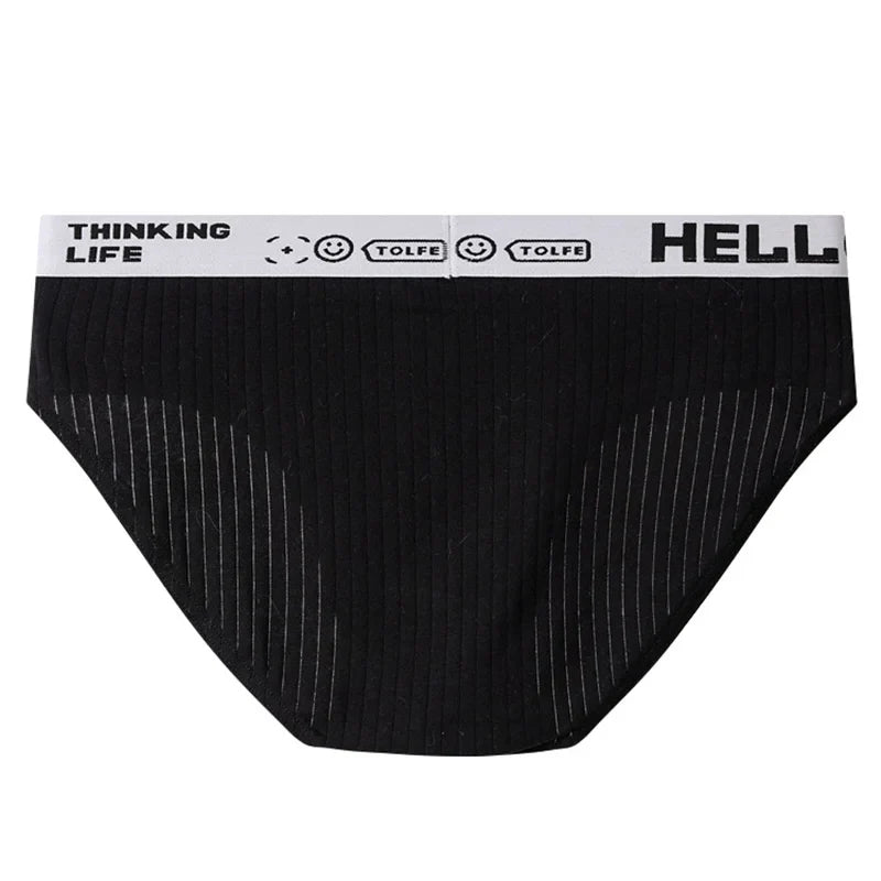 4-Pack Men's Cotton Briefs - “HELLO” & “THINKING LIFE” Waistbands, 4 Colors