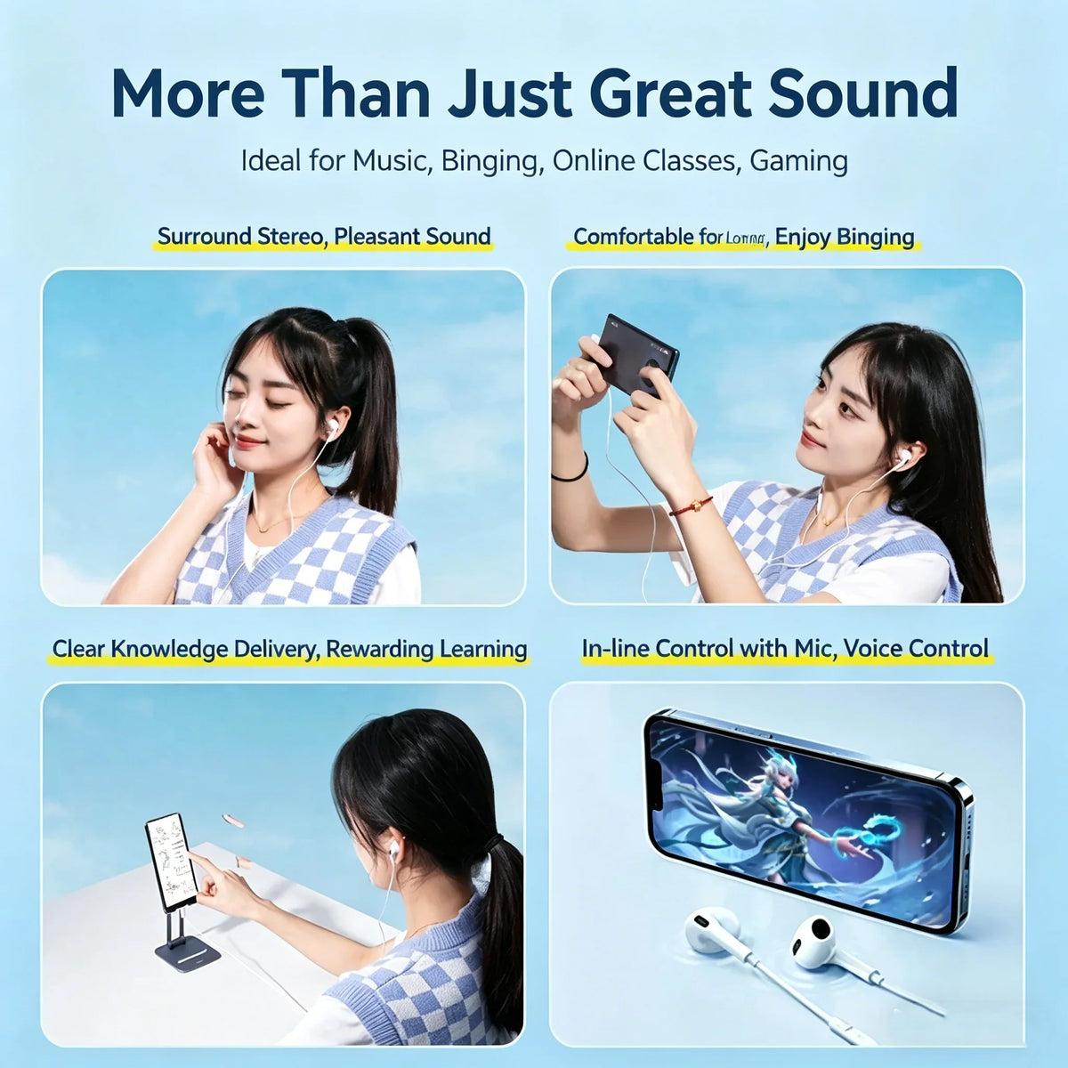 Gen4 Earphones Wired Small Talk Type C 3.5mm HeadEarsets Noise Cancelling Bass Earbuds In Ear Control Mic Earpiece Android Phone