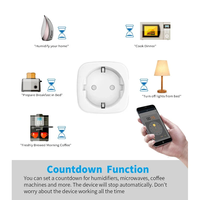Smart Plug WiFi Socket EU 16A/20A With Power Monitor Timing Works with Tuya Smart Life App Voice Control
