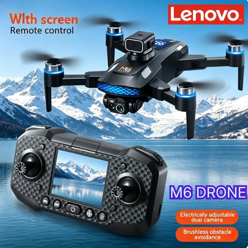 Lenovo M6 GPS Foldable Drone 8K Dual Camera 5G WIFI FPV Brushless Optical Flow Obstacle Avoidance Screen RC Quadcopter Drone