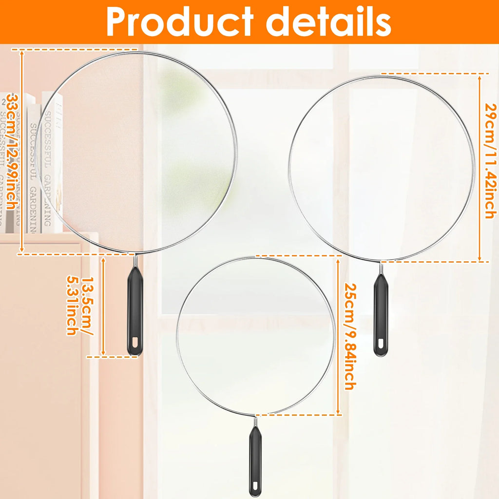 3Pcs Splatter Guard with Handle Stainless Steel Mesh Splatter Screen Splash-Proof Oil Splatter Temperature Resistant for Cooking