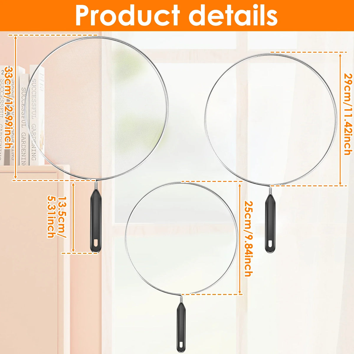 3Pcs Splatter Guard with Handle Stainless Steel Mesh Splatter Screen Splash-Proof Oil Splatter Temperature Resistant for Cooking