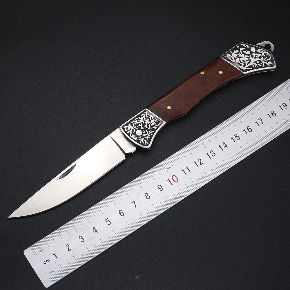 Exquisite wooden handle folding knife, high hardness household peeling knife, folding knife, outdoor portable steel knife