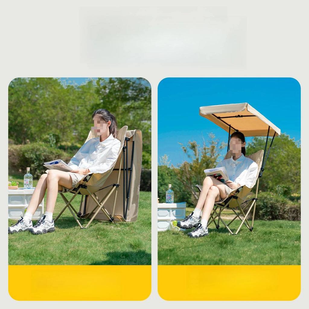 Outdoor Umbrella Folding Chair High-back Moon Chair Sunshade Canopy Portable Fishing Camping Beach Chair New Arrival 2026