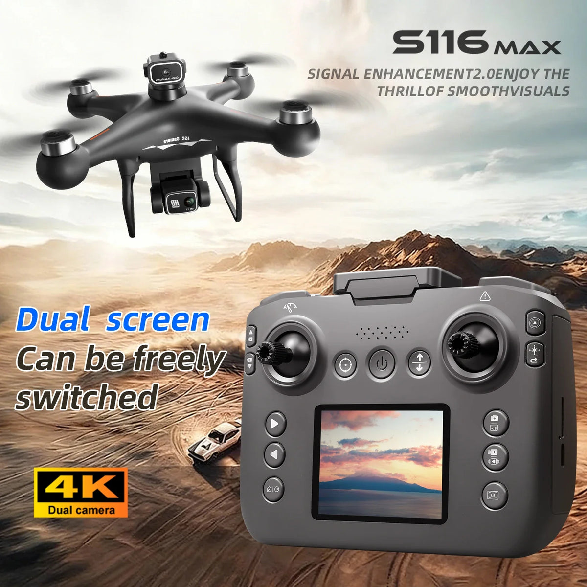 Drone Brushless Motor 2.4 Inch Screen Remote 360° Obstacle Avoidance 4K Electric Dual Camera Optical Flow Hover Real Time Transmission RC Drone