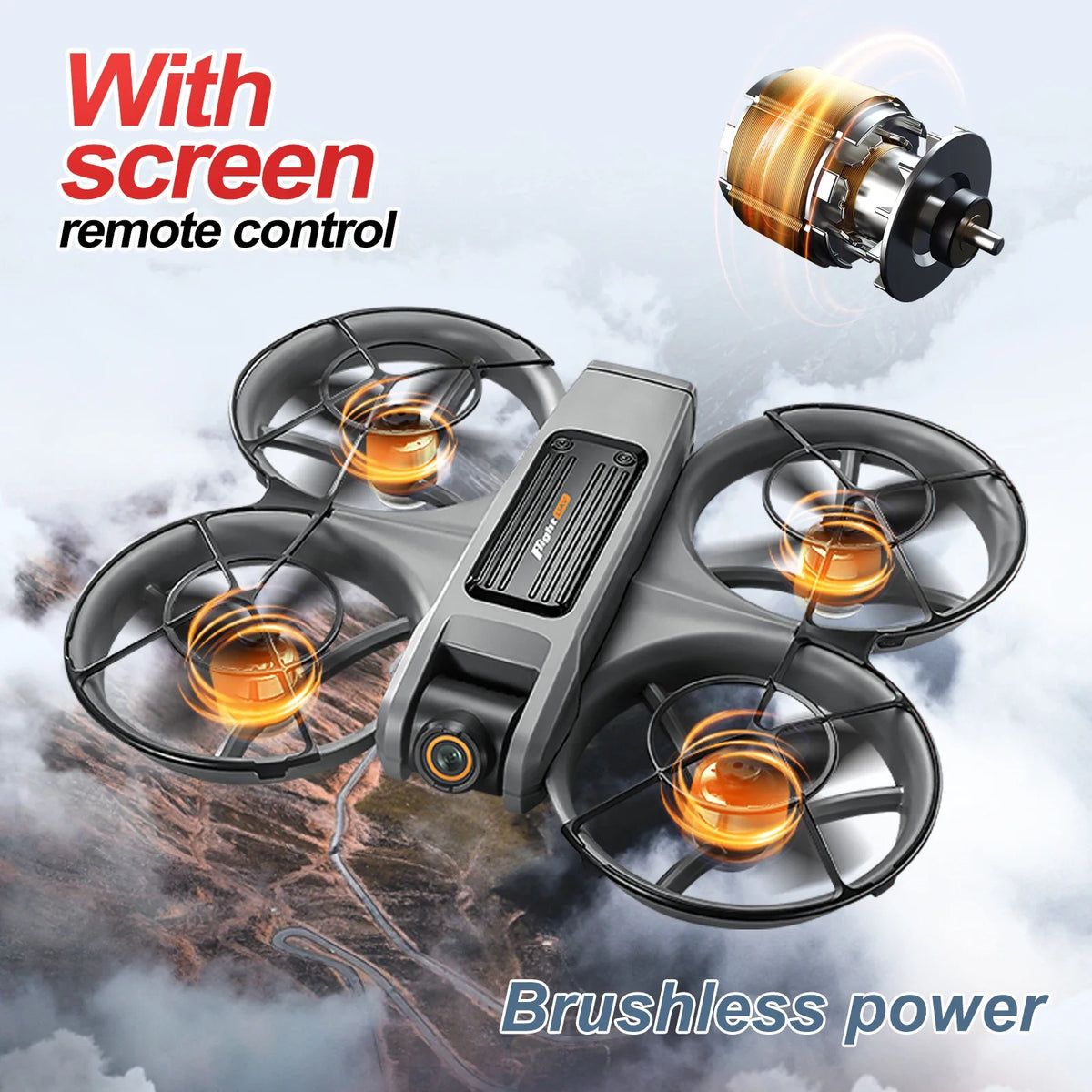 RC Drone 12.5cm Large Screen Remote Control Optical Flow Positioning Stable Hover Wind Resistant 360° Surround Protection Brushless Power Drone