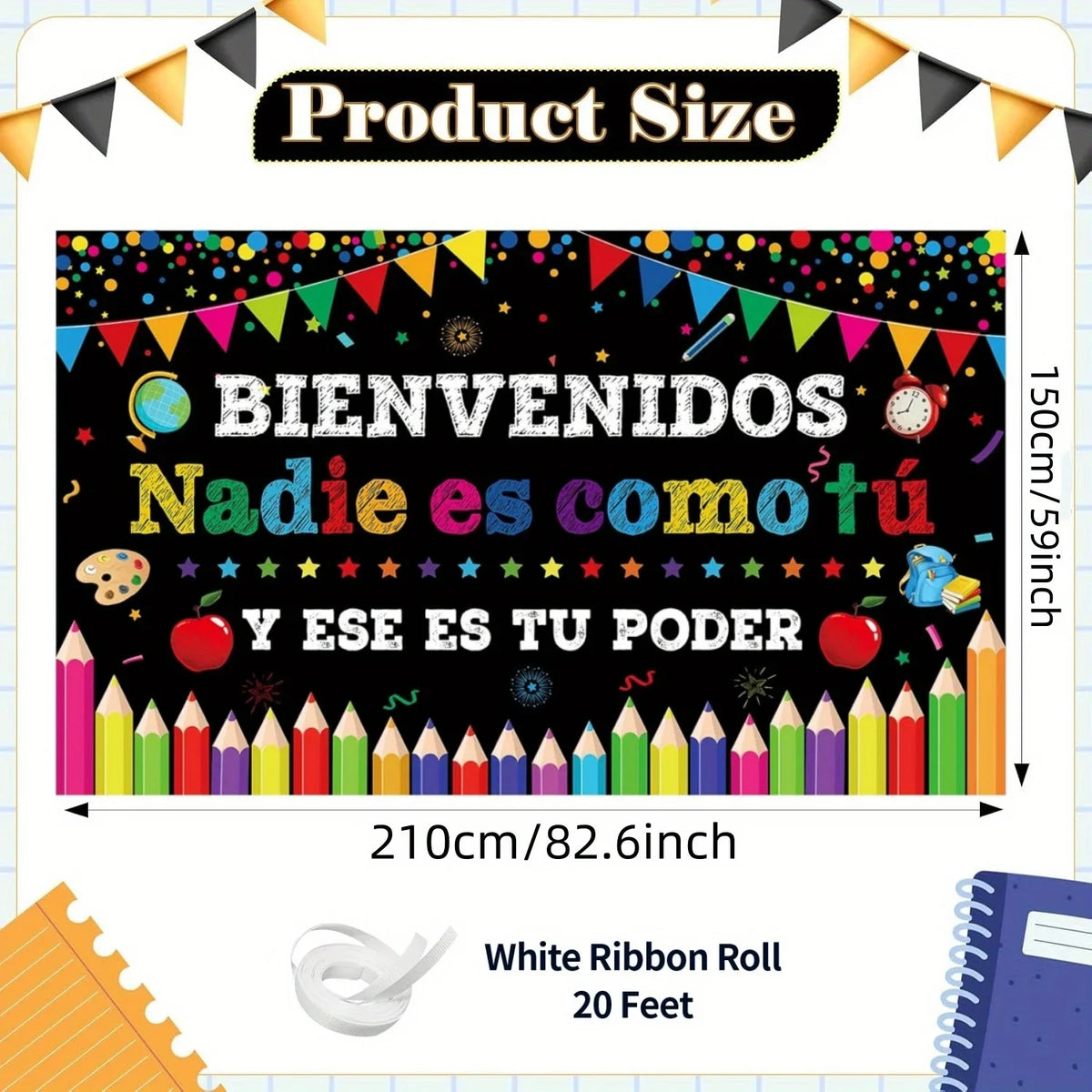 Welcome sign school black decorative banner Spanish motivational poster inspiration background banner