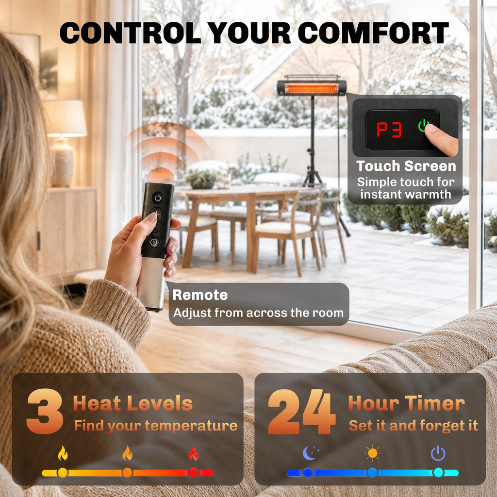 Electric Patio Heater, 1500W IP65 Outdoor Infrared Heater, Black