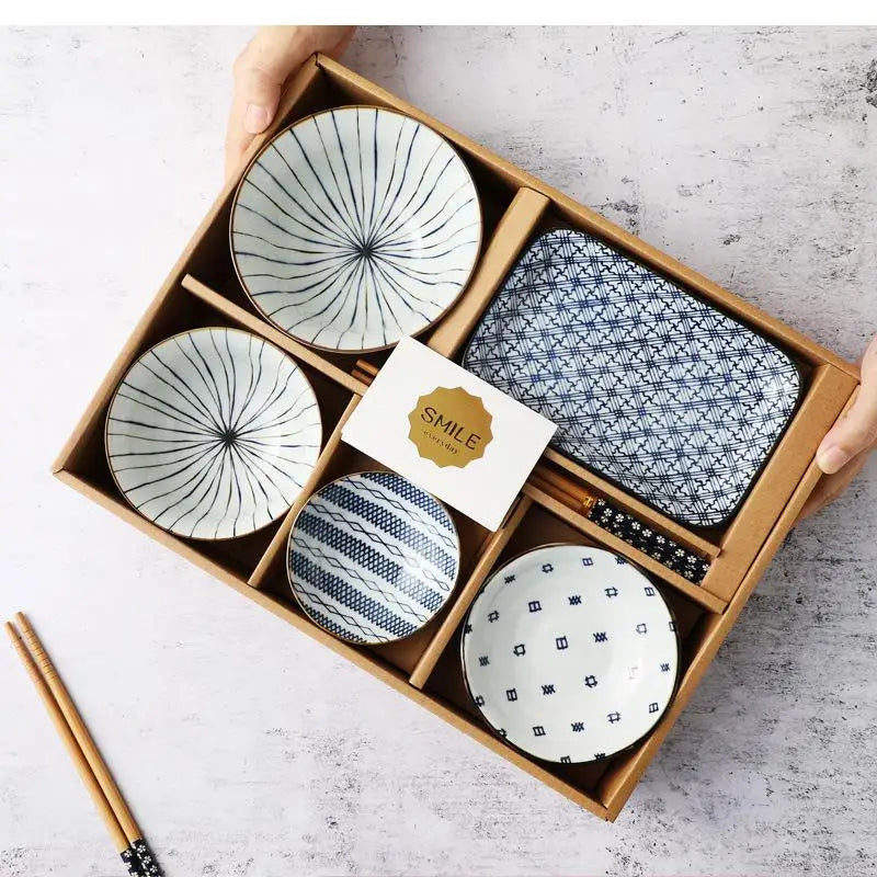 Japanese Retro Dinner Set Plates and Dishes Ceramics Bowl One Meal Dinnerware Home Sets Exquisite Gift Box